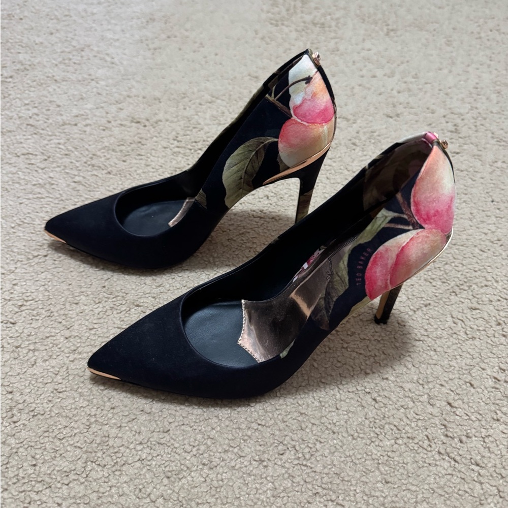 Ted Baker Black Heels with Pink Floral Accents